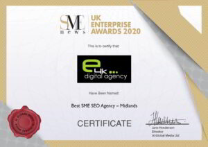 Best SEO Agency Midlands - SME News UK Enterprise Awards Certificate